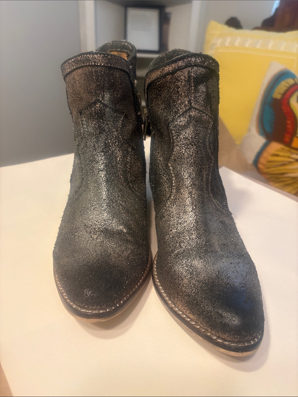 Women's Metallic Black Ankle Booties with Subtle Shine
